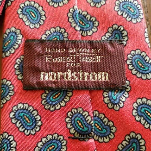 ROBERT TALBOTT For Nordstrom Mens Tie Red Paisley Hand Sewn - Picture 3 of 4